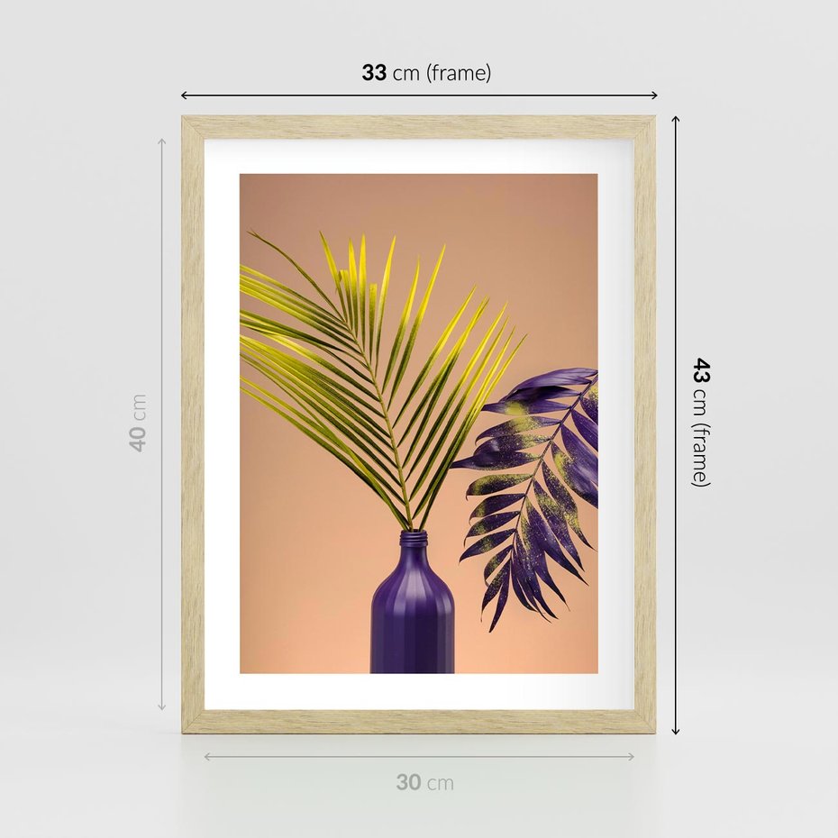 Plakat w ramie 30x40 - Delikatne Piękno - palma, pastele - rama drewno