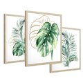 Zestaw obrazy w ramie 30x40 galeria - Liście, monstera, palma, złote, akwarela - rama drewno