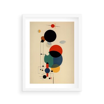 Plakat w ramie 30x40 - Migocące Impresje Odniesień - abstrakcyjna geometryczna kompozycja, koła linie - rama biała
