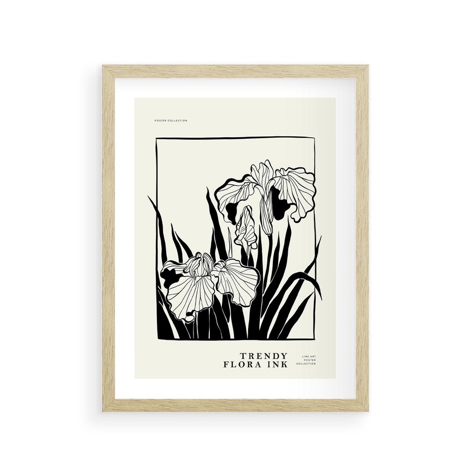 Plakat w ramie 30x40 - Spojrzenia na szkicowaną przeszłość - kwiaty, typografia - rama drewno