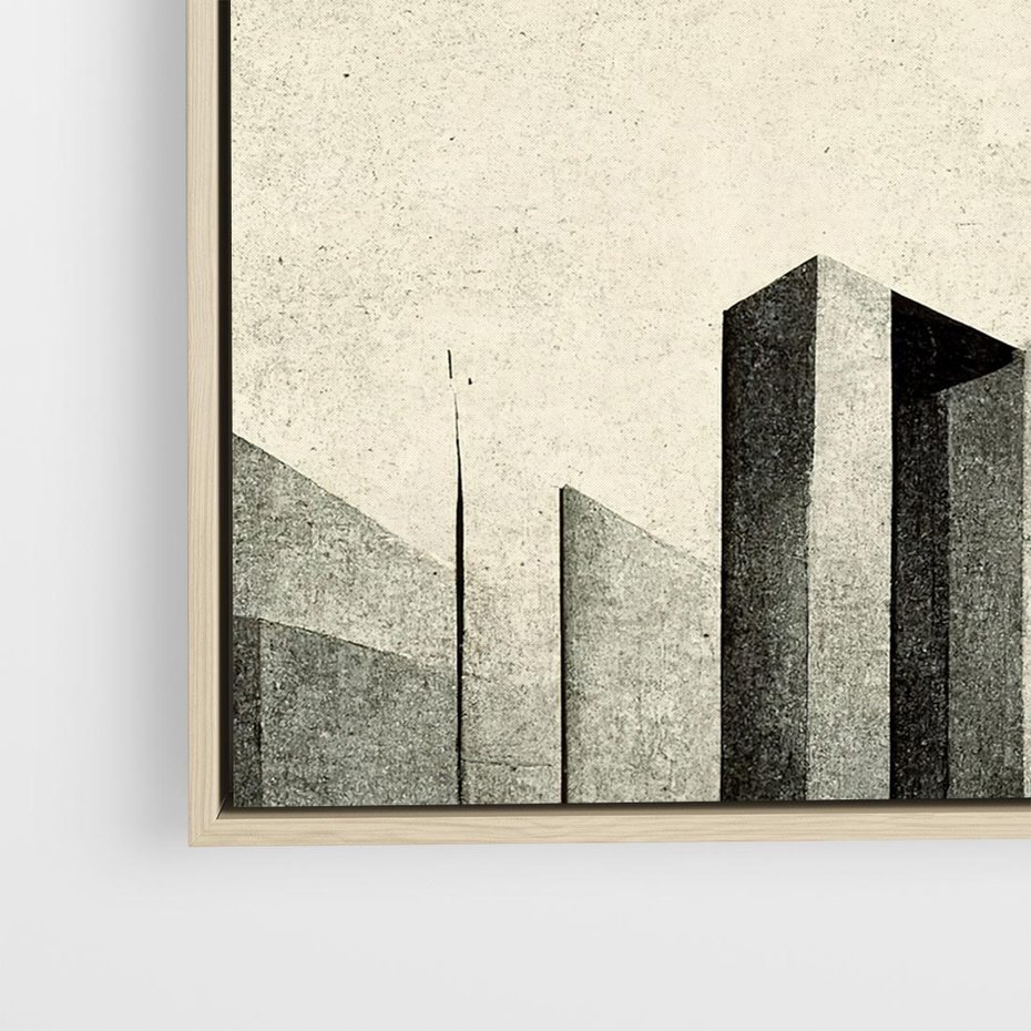 Obraz w ramie 50x50 - Mroczne Wieżowce - postarzana grafika, perspektywa budynków wieżowców - rama drewno