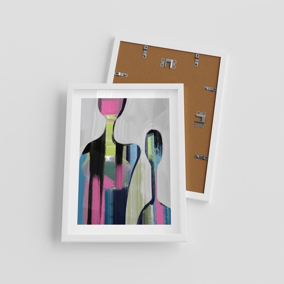 Plakat w ramie 30x40 - Wnętrza Kształtów - abstrakcyjna sztuka, nowoczesny obraz - rama biała