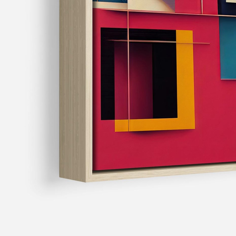 Obraz w ramie 100x70 - Przejście przez labirynt myśli - kolorowa abstrakcja, instalacja z prostokątów i lini - rama drewno