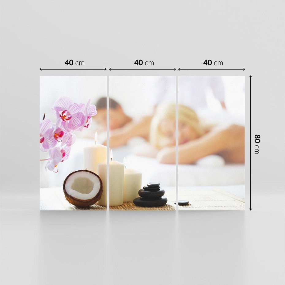 Obraz na płótnie 120x80 - Kokos, świece i kwiaty w SPA - kokos, świece