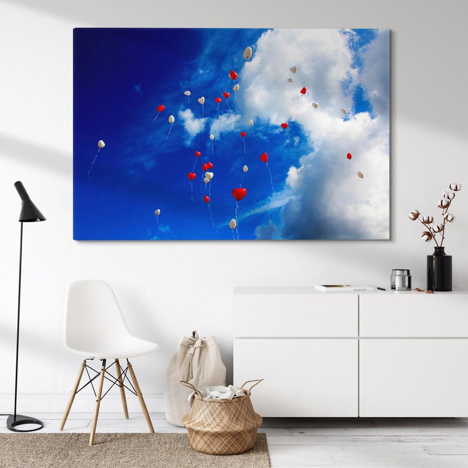 Obraz na płótnie 120x80 - Balony - Serca na niebie - balony, serca