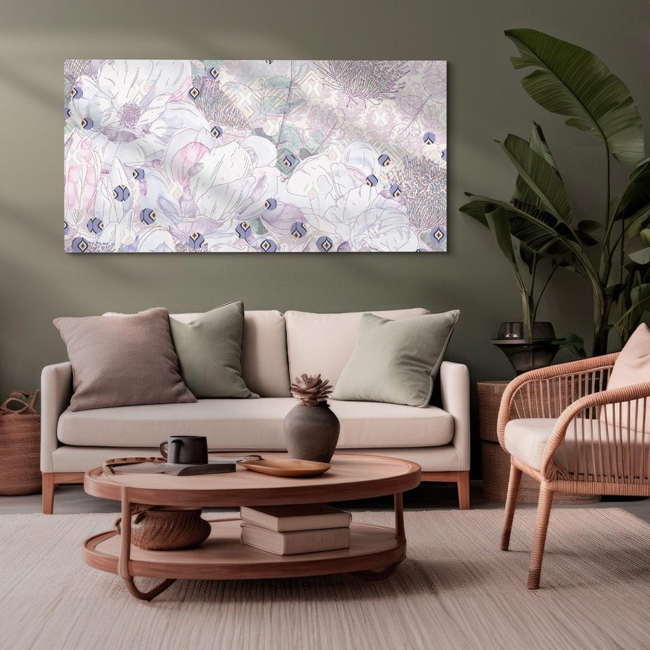 Obraz na płótnie 120x60 - Malowane oddechy istnienia - pomieszane tekstury, kwiatowe elementy