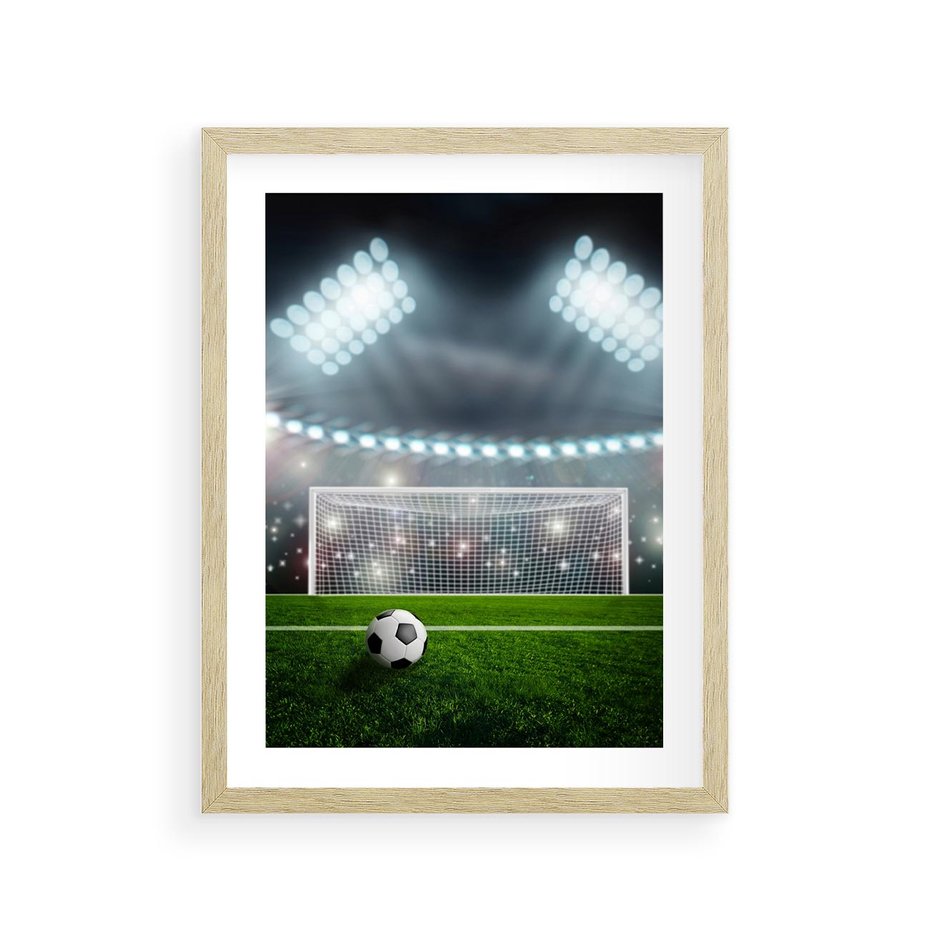 Plakat w ramie 30x40 - Strzał do bramki - piłka, nożna - rama drewno