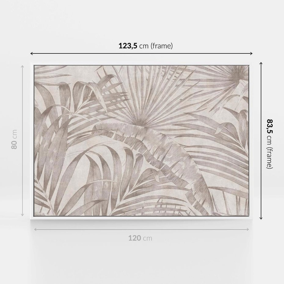 Obraz w ramie 120x80 - Odsłonięte liściowe wspomnienia - monochromatyczne, kolory sepii - rama biała