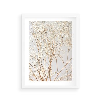 Plakat w ramie 30x40 - Minimalistyczna Delikatność - białe kwiaty, gipsówka - rama biała