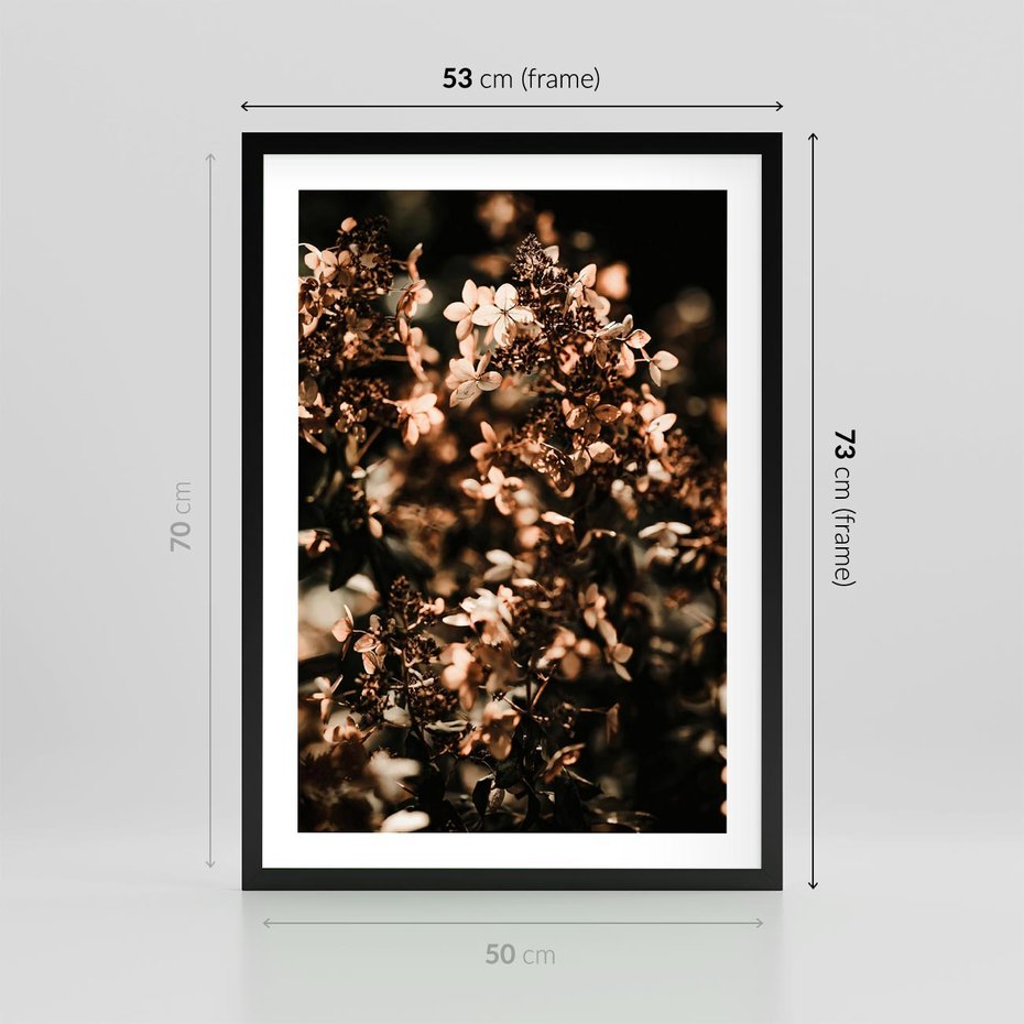 Plakat w ramie 50x70 - Sucha Kompozycja Kwiatów - suche kwiaty hortensji - rama czarna