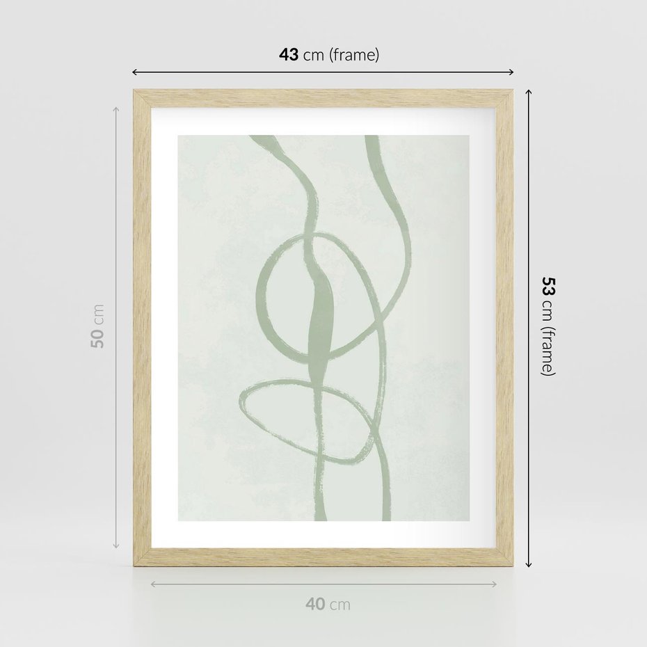 Plakat w ramie 40x50 - Zieleń Wewnętrznej Harmonii - zielona abstrakcja, zgaszona zieleń - rama drewno