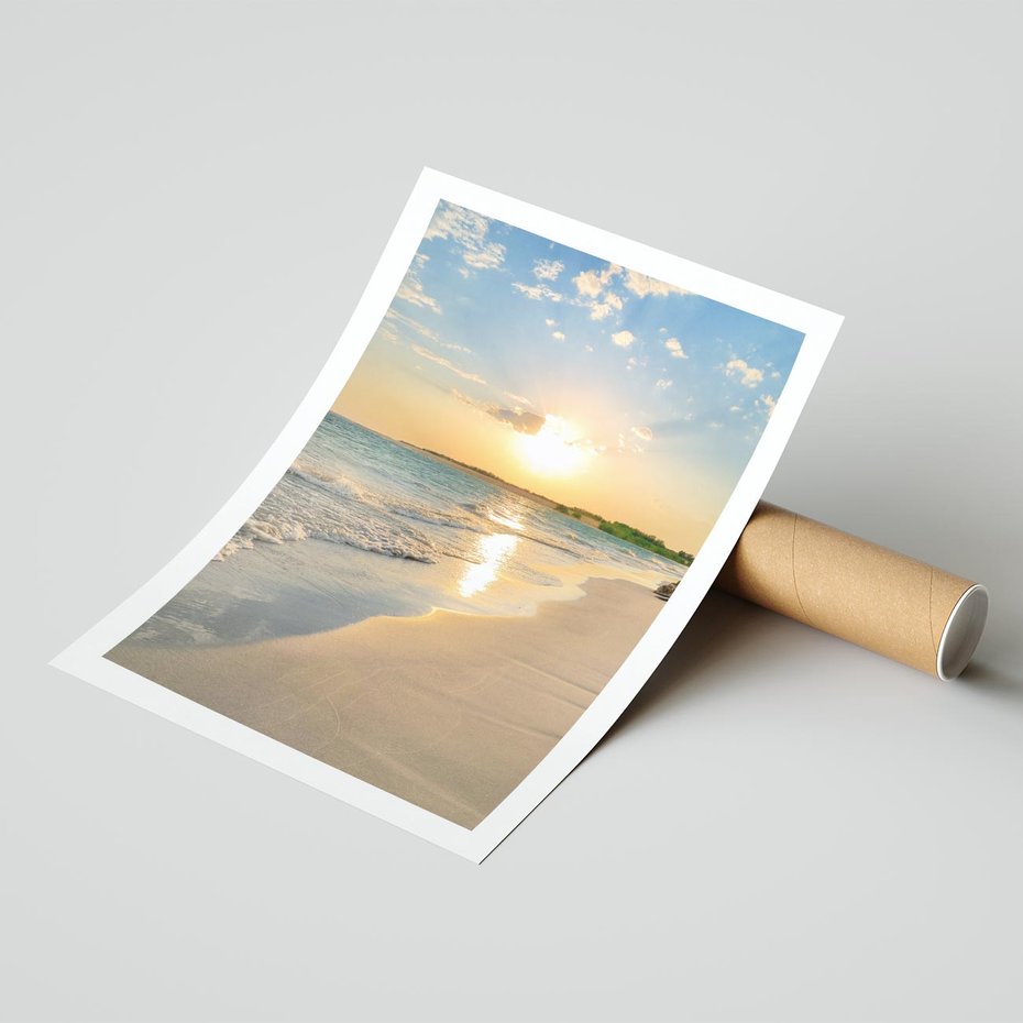 Plakat bez ramy 30x40 - Zachód słońca na plaży - plaża, zachód