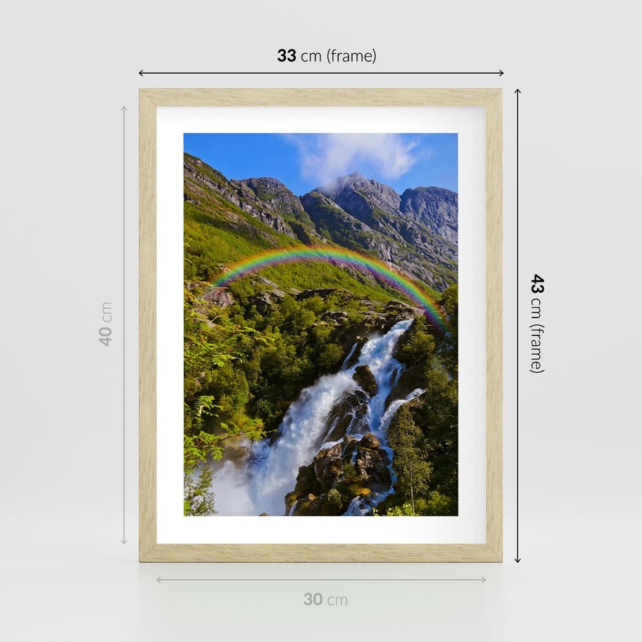 Plakat w ramie 30x40 - Tęczowe góry - harmonia kolorów - tęcza, góry - rama drewno