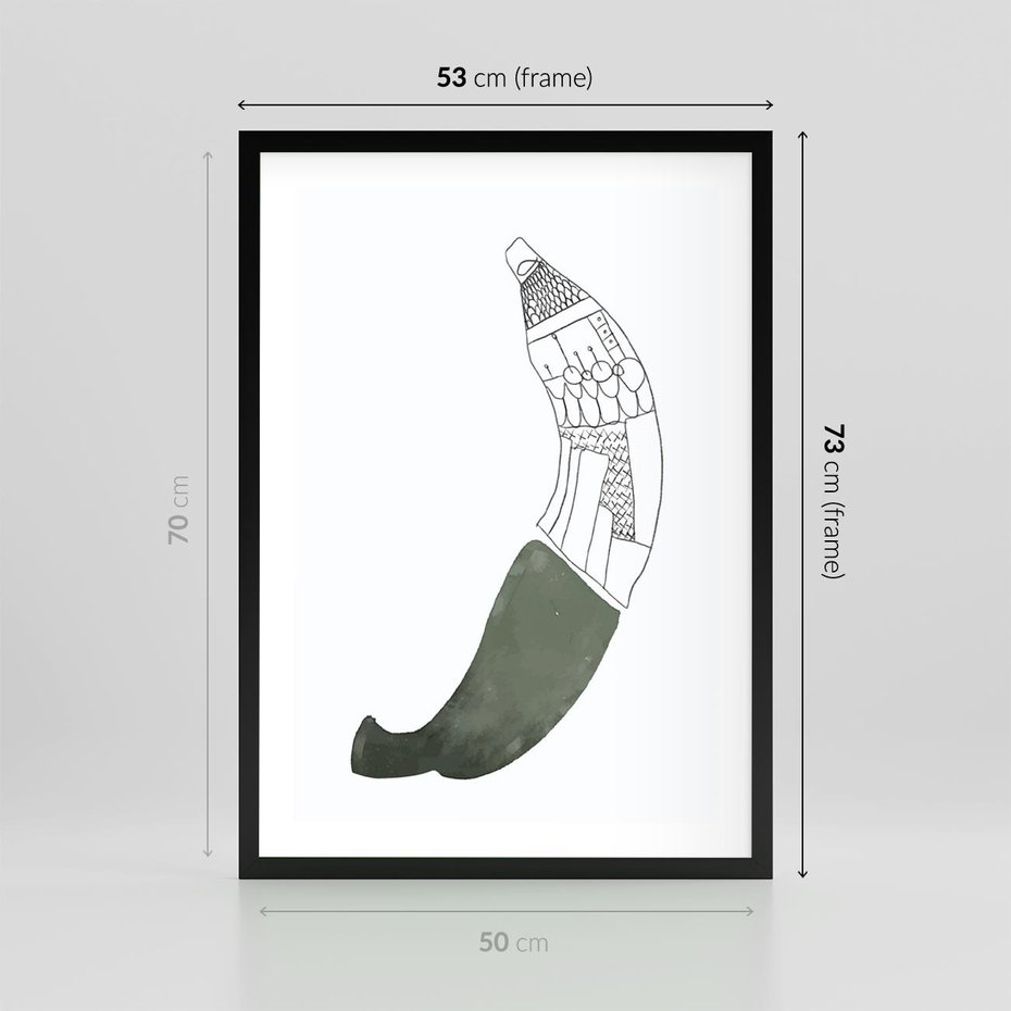 Plakat w ramie 50x70 - Rozkwitające Barwy Akwareli - minimalistyczny plakat, banan - rama czarna