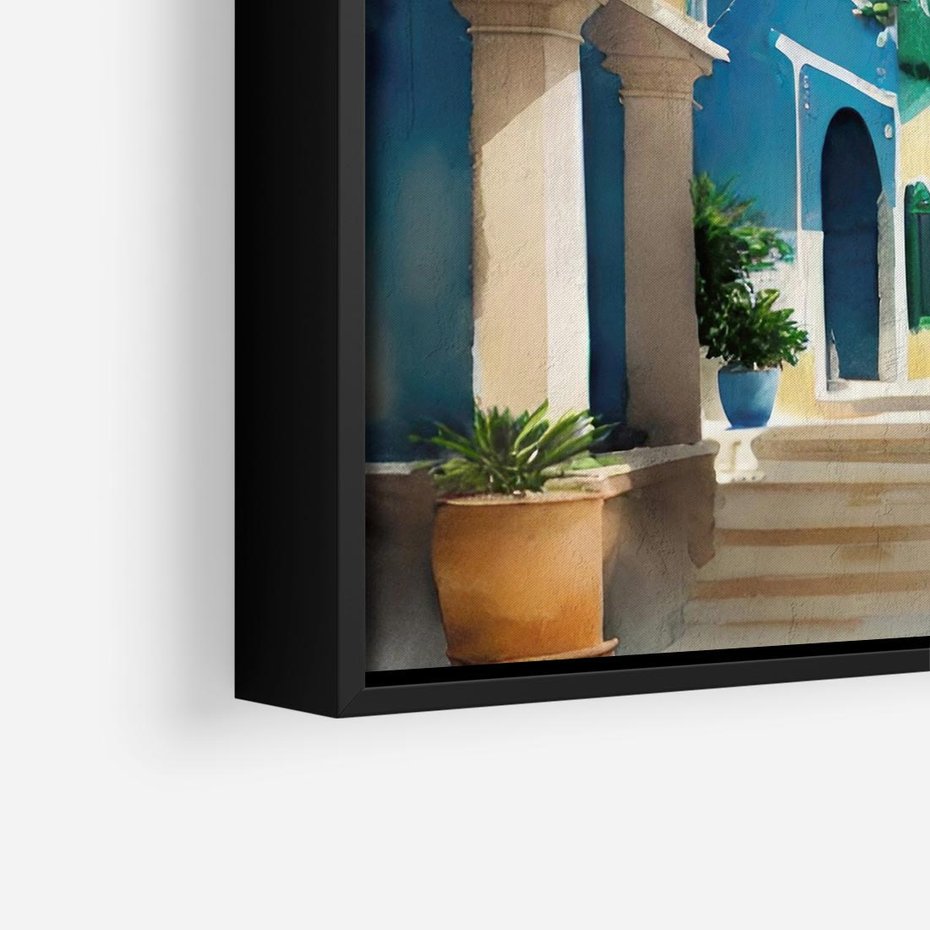 Obraz w ramie 50x50 - Nadmorskie Łuki - akwarela, śródziemnomorski klimat - rama czarna