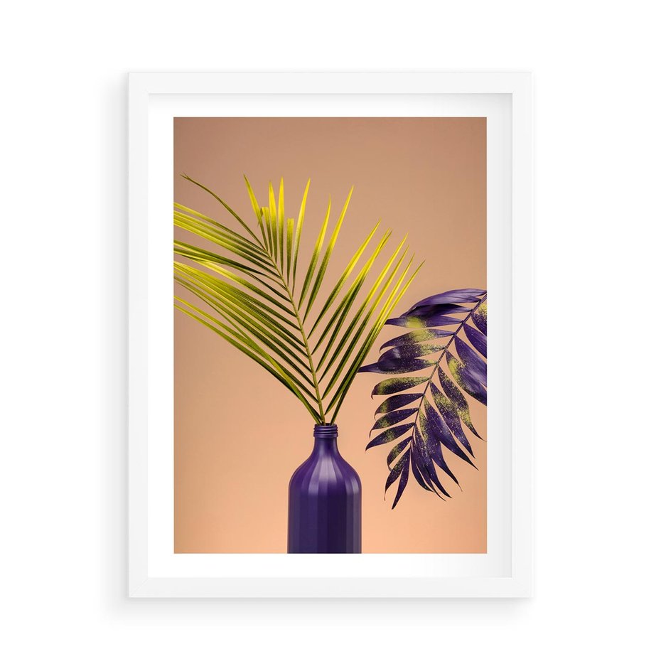 Plakat w ramie 50x70 - Delikatne Piękno - palma, pastele - rama biała