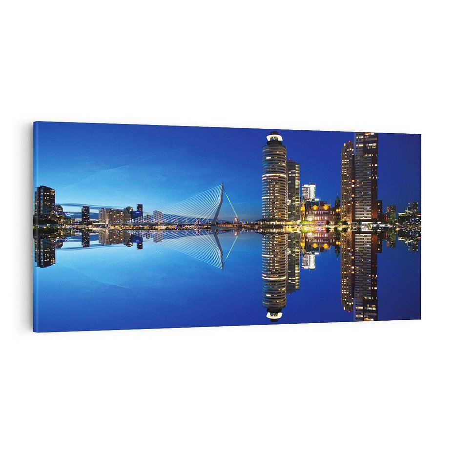 Obraz na płótnie 120x60 - Miasto nocą nad wodą - miasto, noc