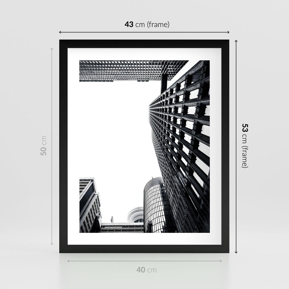 Plakat w ramie 40x50 - Monochromatyczna Sceneria Wieżowców - architektura, wieżowce - rama czarna