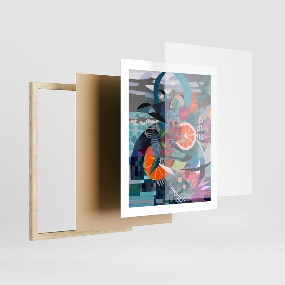 Plakat w ramie 40x50 - Migocące Widoki Harmonii - abstrakcyjny obraz, jak picasso - rama drewno