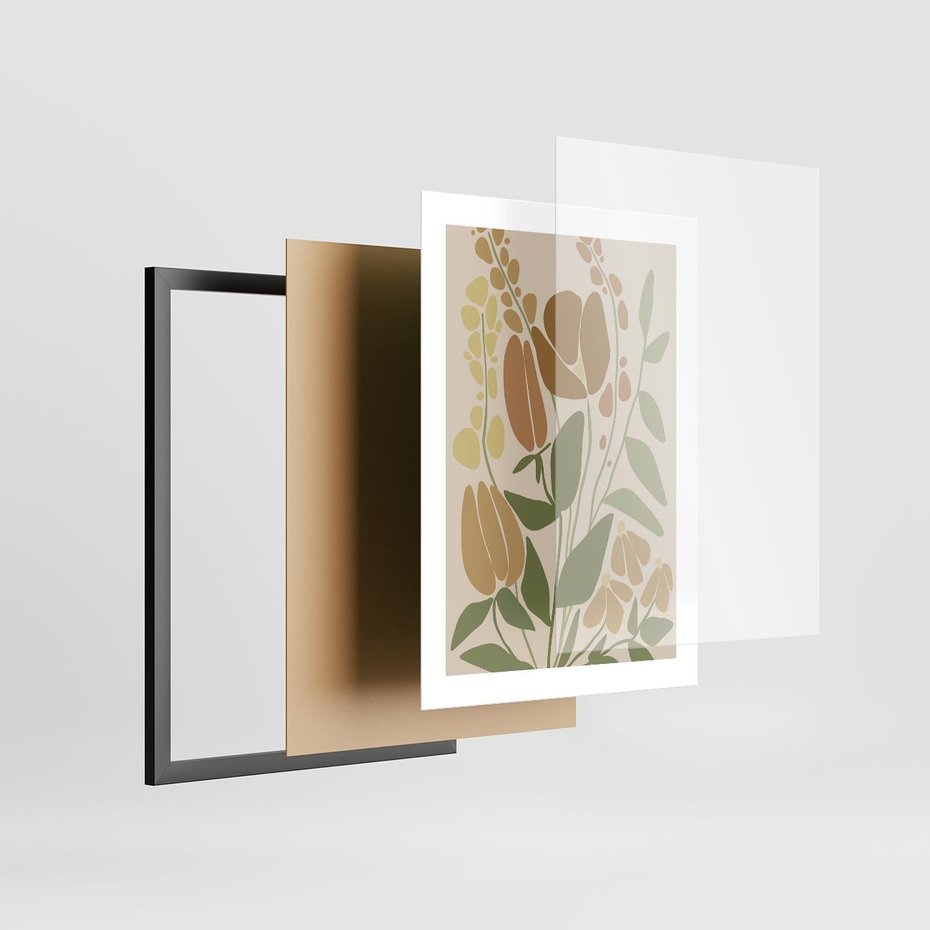 Plakat w ramie 30x40 - Beżowo i Roślinnie - nowoczesny plakat, roślinność - rama czarna