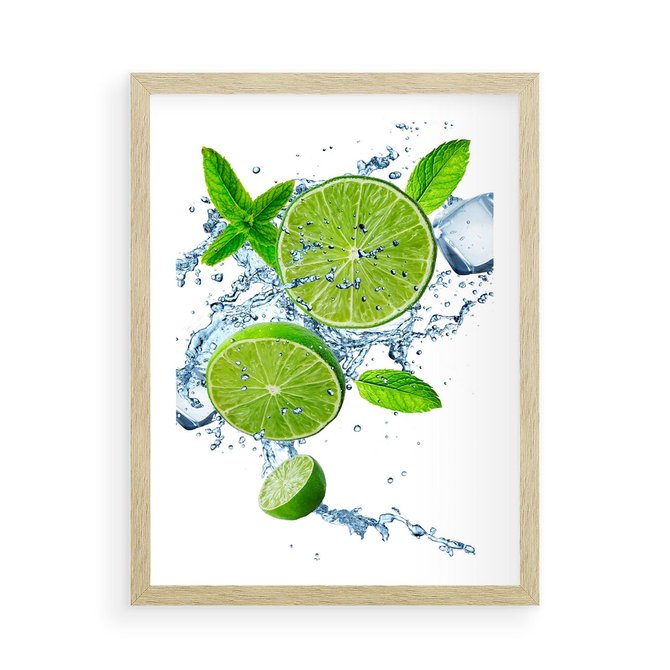 Plakat w ramie 50x70 - Świeżość i Witalność - limonka, owoce - rama drewno