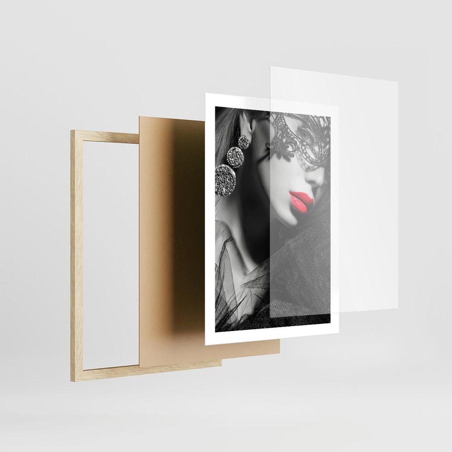 Plakat w ramie 50x70 - Zmysłowe usta damy - kobieta, usta - rama drewno