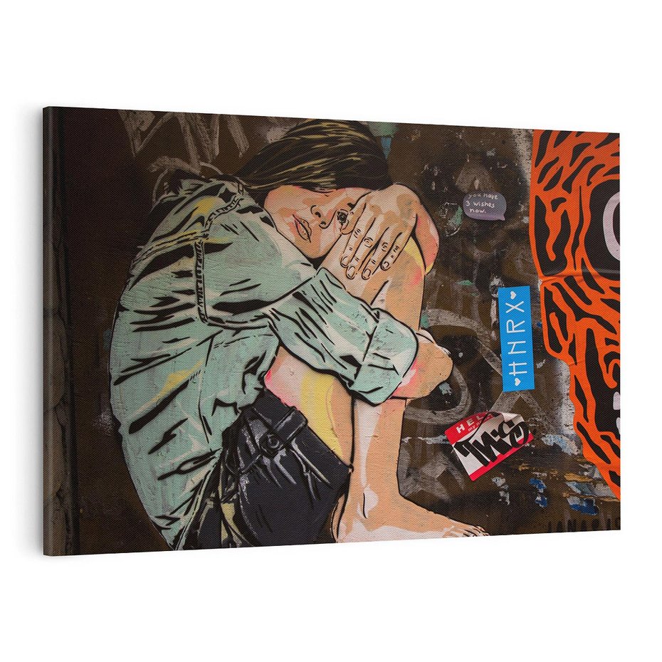 Obraz na płótnie 70x50 - Kobieta wśród graffiti - kobieta, graffiti