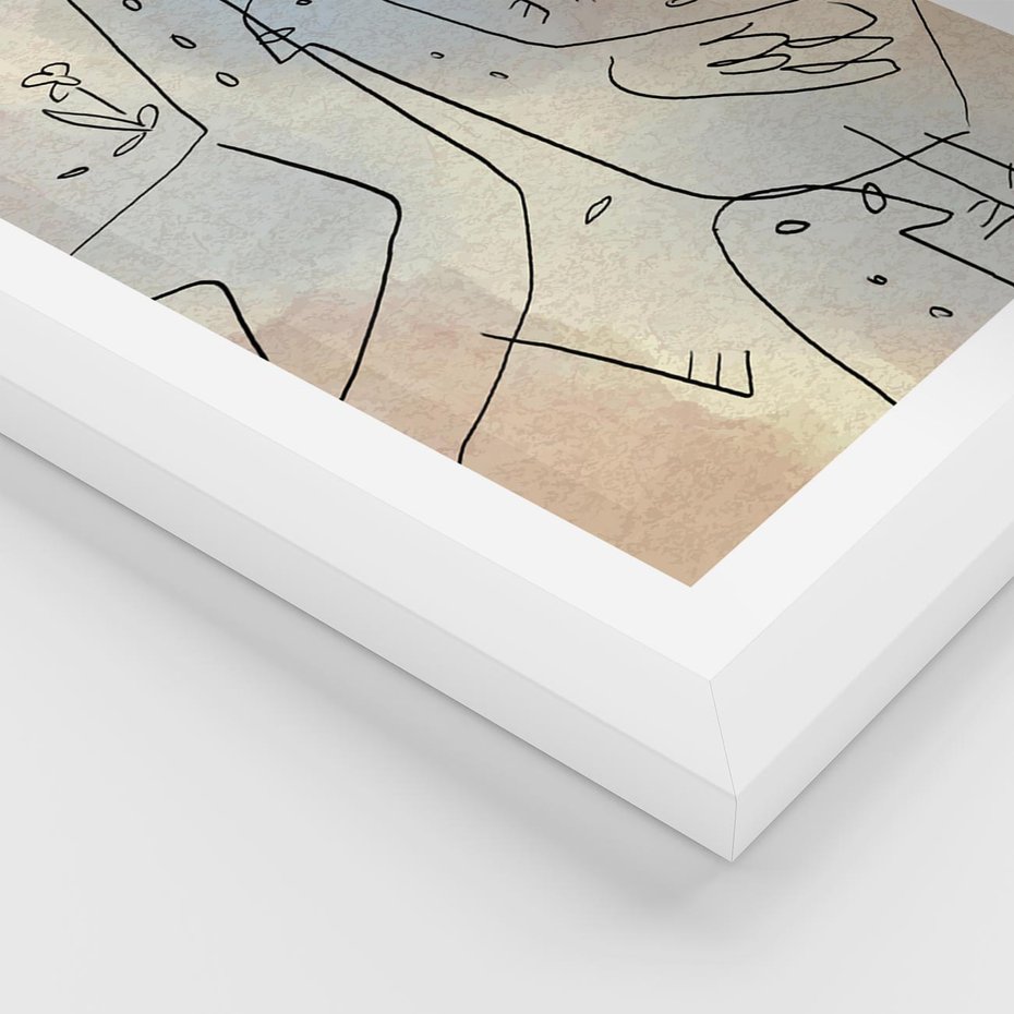 Plakat w ramie 30x40 - Strukturalna Gromada - abstrakcyjny plakat, szkic ptaków - rama biała