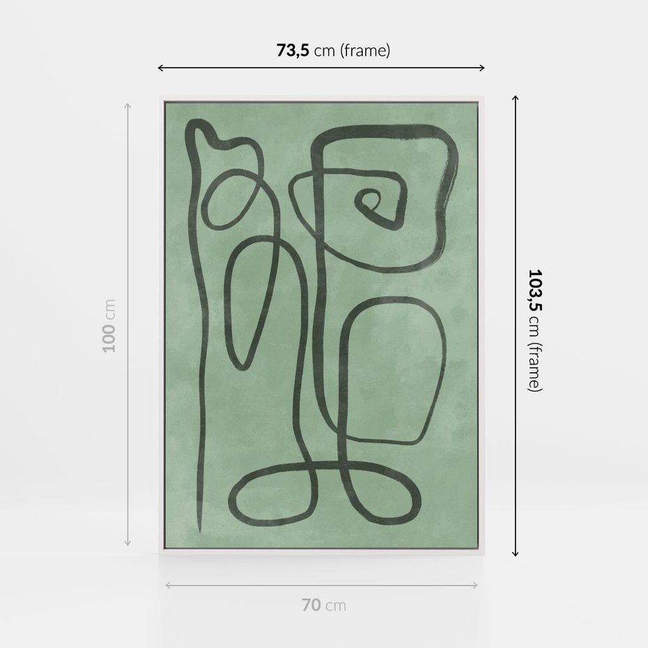 Obraz w ramie 70x100 - Zielone Wariacje w Liniach - abstrakcyjne zielone linie, skandynawski design - rama biała