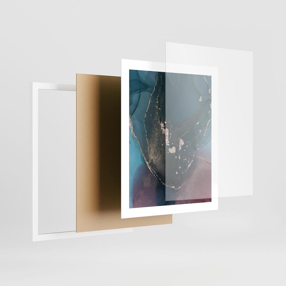 Plakat w ramie 40x50 - Luksusowy Kontrast - marmur, granat i fiolet - rama biała