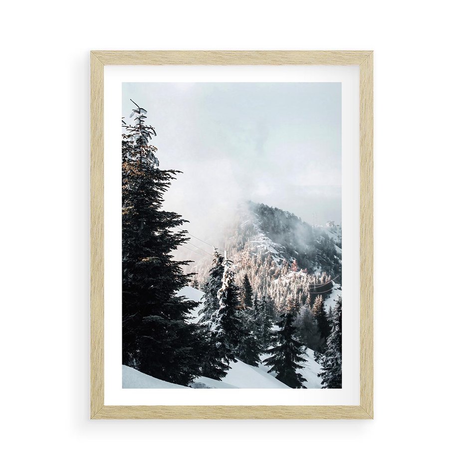 Plakat w ramie 50x70 - Góry, Las i Śnieg na Obrazie - góry, las - rama drewno