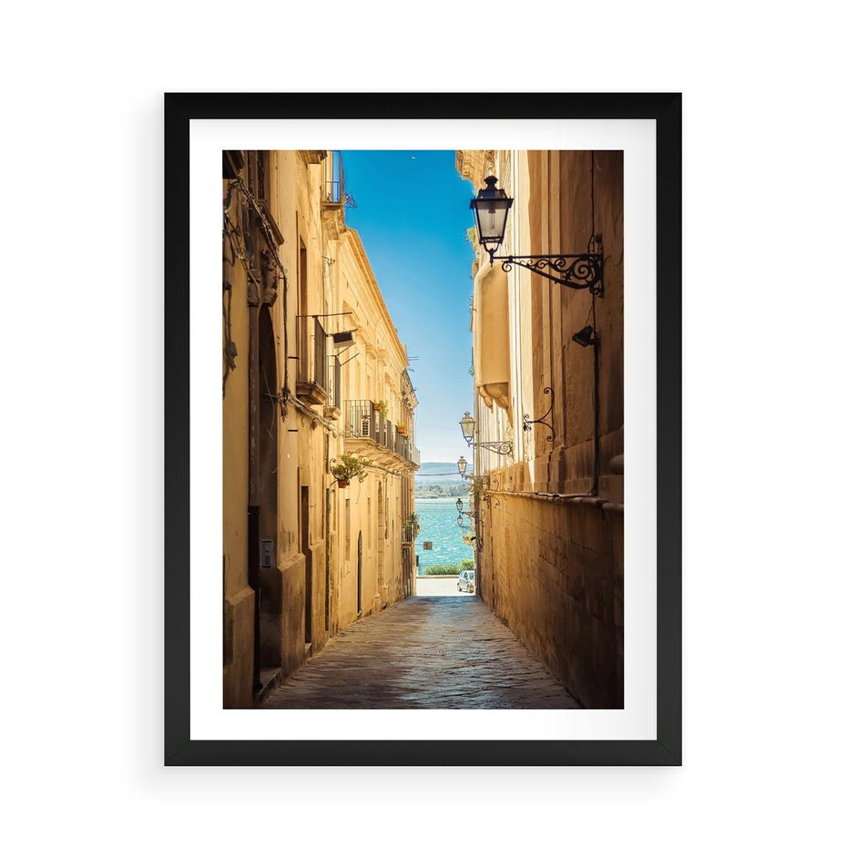 Plakat w ramie 50x70 - Perspektywa magicznej uliczki - uliczka, perspektywa - rama czarna