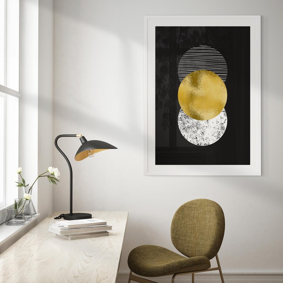 Plakat bez ramy 40x50 - Geometryczna Perfekcja: Złote Koło - geometryczna grafika, złote koło