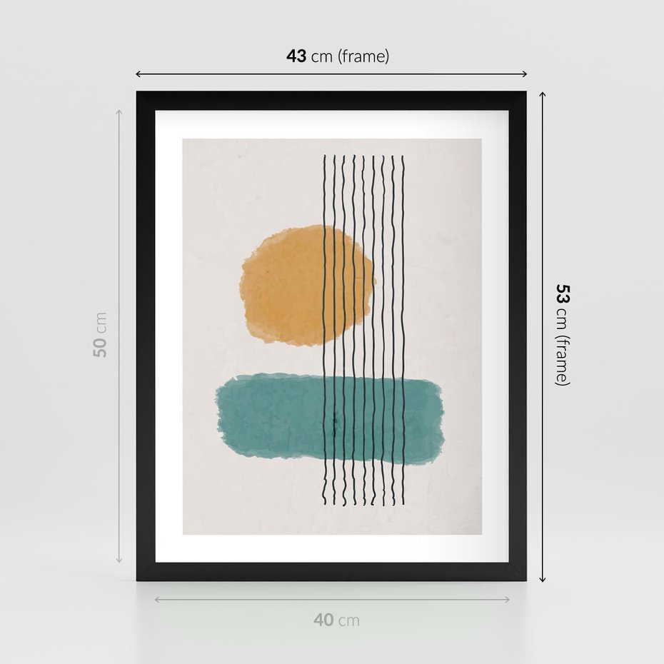 Plakat w ramie 40x50 - Wibracje Barw - abstrakcyjne akwarelowe plamy, nieregularne kreski - rama czarna