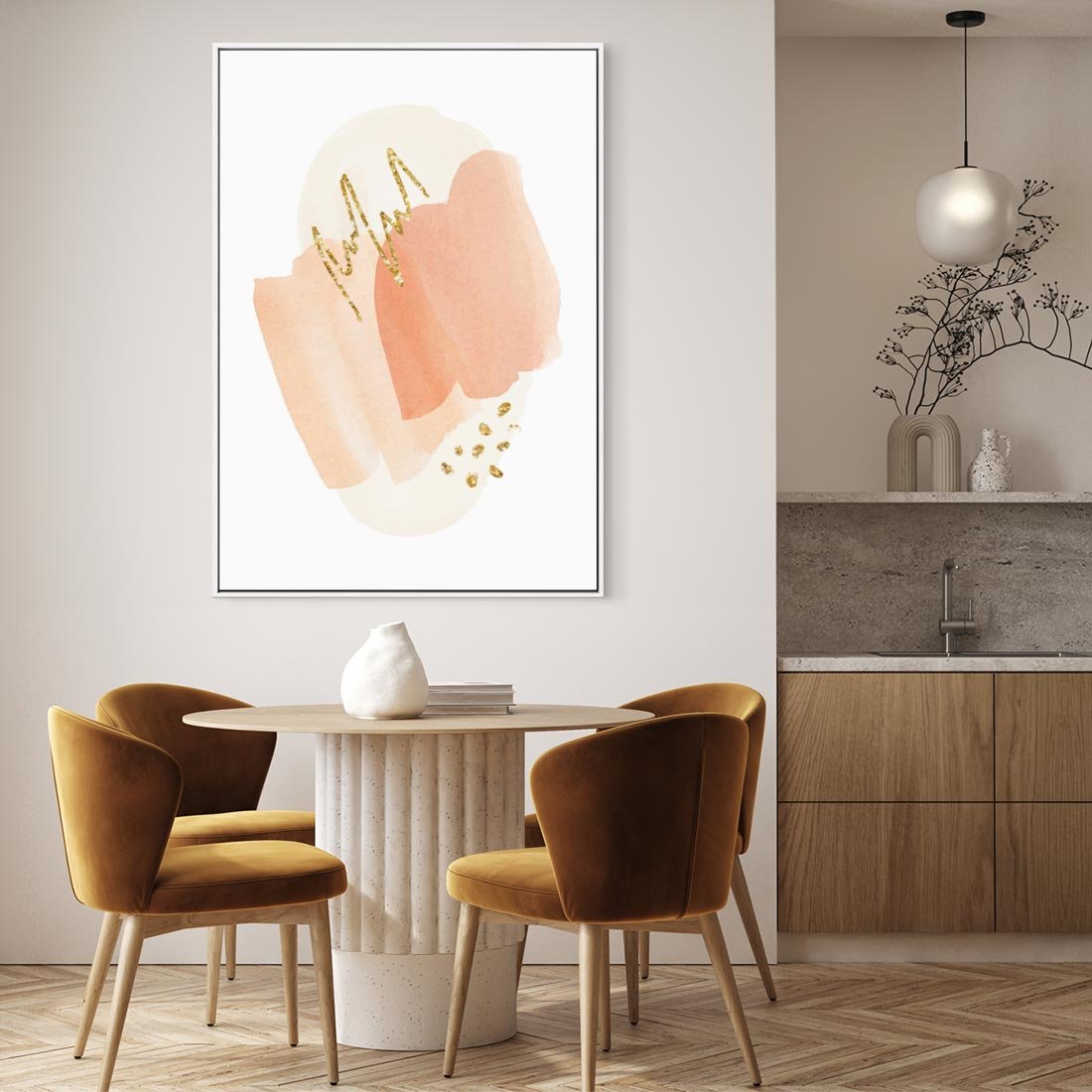 Obraz w ramie 80x120 - Rozbijające Plamy - abstrakcyjne akwarelowe plamy, minimalizm - rama biała