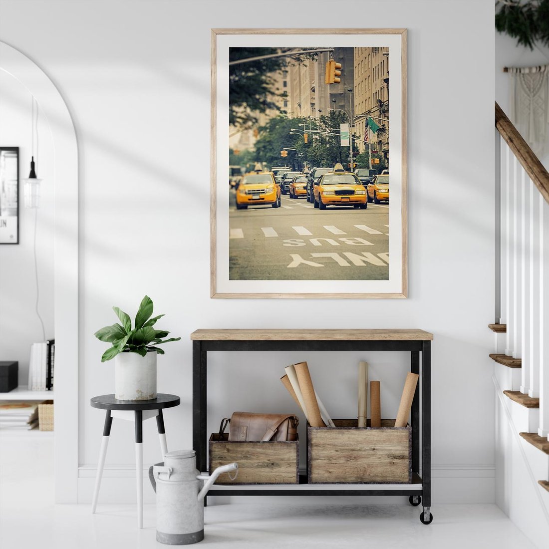 Plakat w ramie 30x40 - Miasto Taksówek - taksówki, miasto - rama drewno