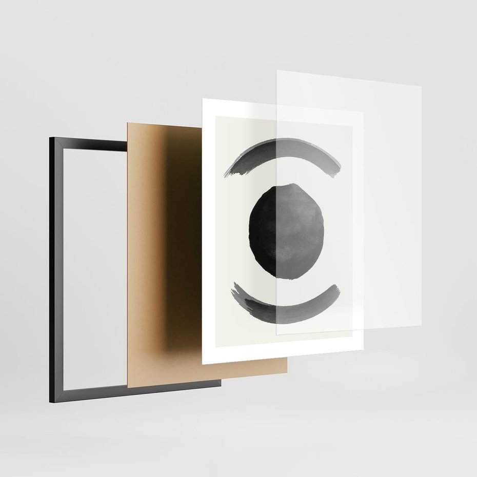 Plakat w ramie 40x50 - Bezczasowe Echo - abstrakcyjne plamy okręgi, akwarelowe - rama czarna