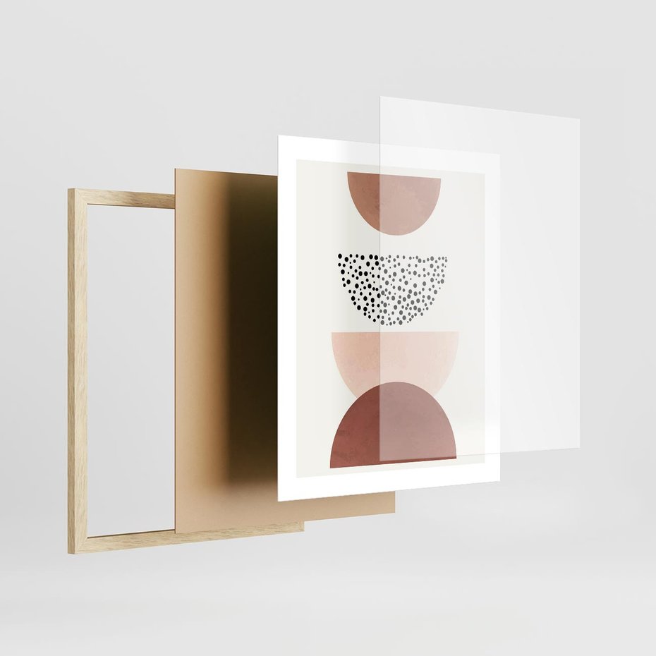 Plakat w ramie 40x50 - Geometryczna Harmonia w Brązach i Beżach - geometryczne kształty, brązy i beże - rama drewno