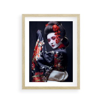 Plakat w ramie 50x70 - Elegancka japońska gejsza - japońska, gejsza - rama drewno