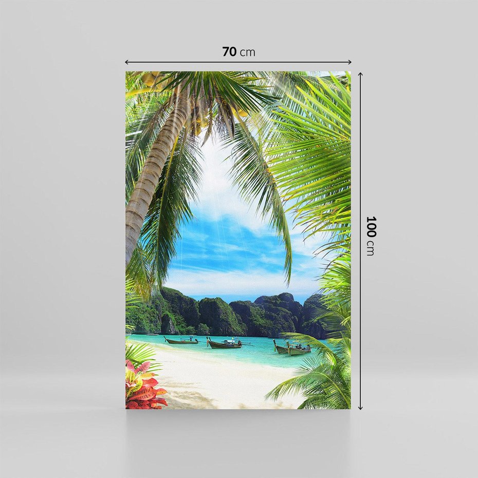 Obraz na płótnie 70x100 - Palmy tańczące na tropikalnej plaży - palmy, plaża