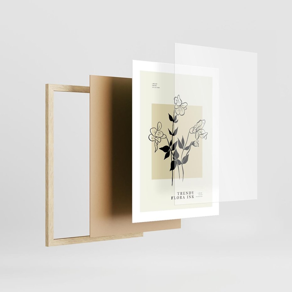 Plakat w ramie 30x40 - Malowane szkicowe tęsknoty - kwiaty, typografia - rama drewno