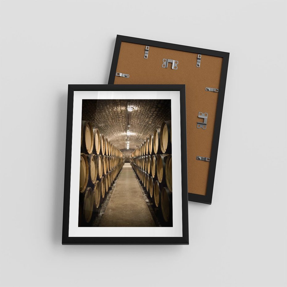 Plakat w ramie 30x40 - Winniczka - winnica, beczki - rama czarna