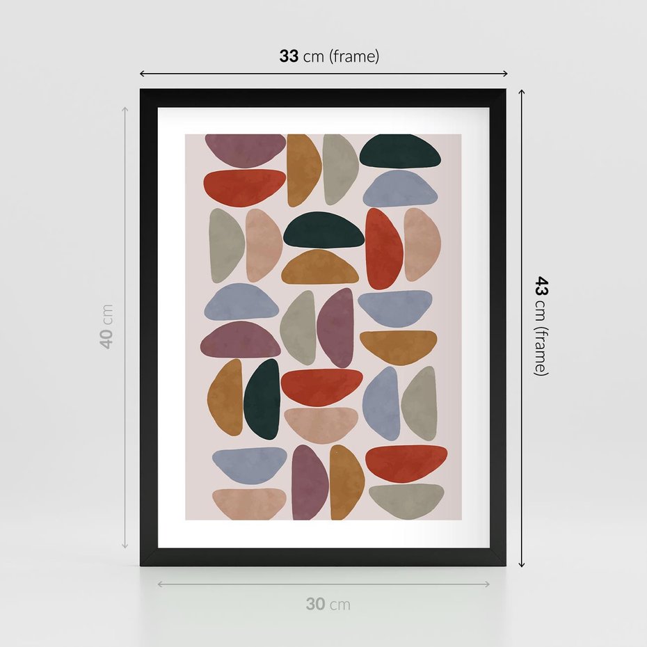 Plakat w ramie 30x40 - Kolorowe Echo Boho - abstrakcyjny obraz, geometryczna kompozycja - rama czarna