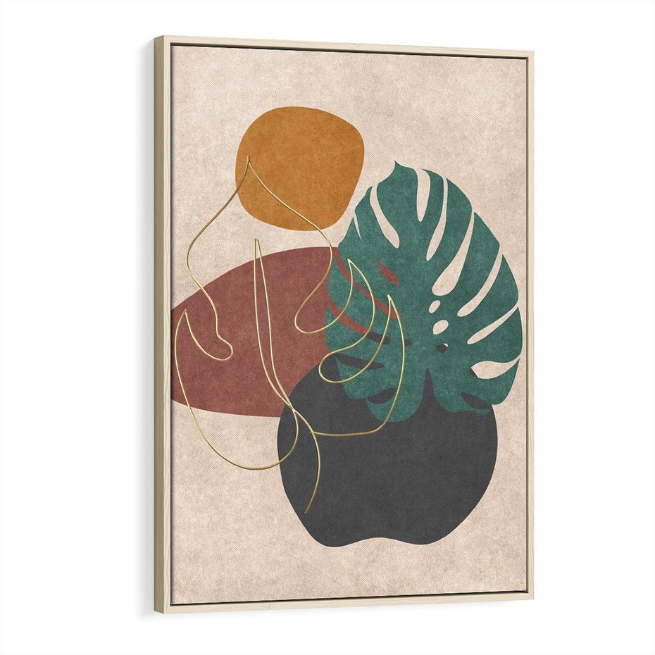 Obraz w ramie 80x120 - Akwarelowa Magia Liści - grafika, styl mid century - rama drewno