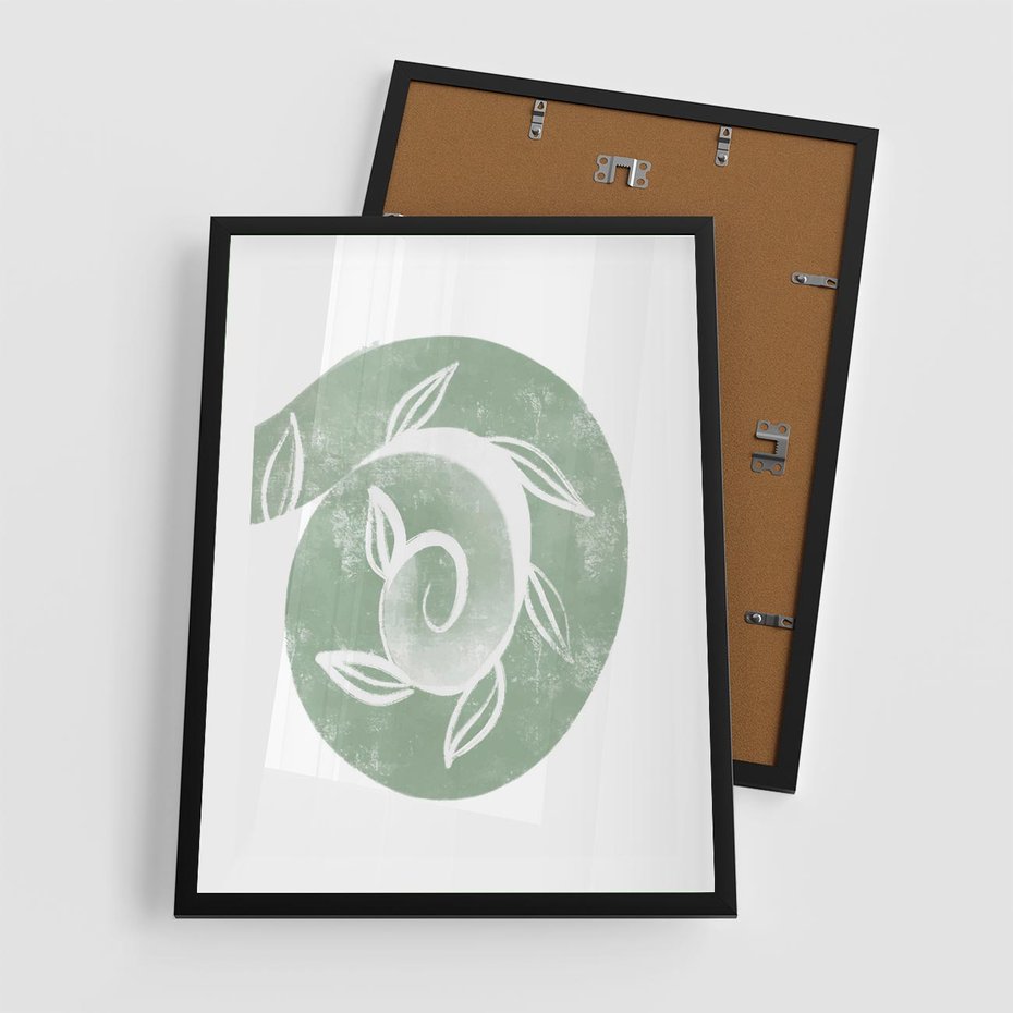 Plakat w ramie 50x70 - Zielony Świat Odpoczynku - abstrakcyjny zielony motyw, skandynawski design - rama czarna