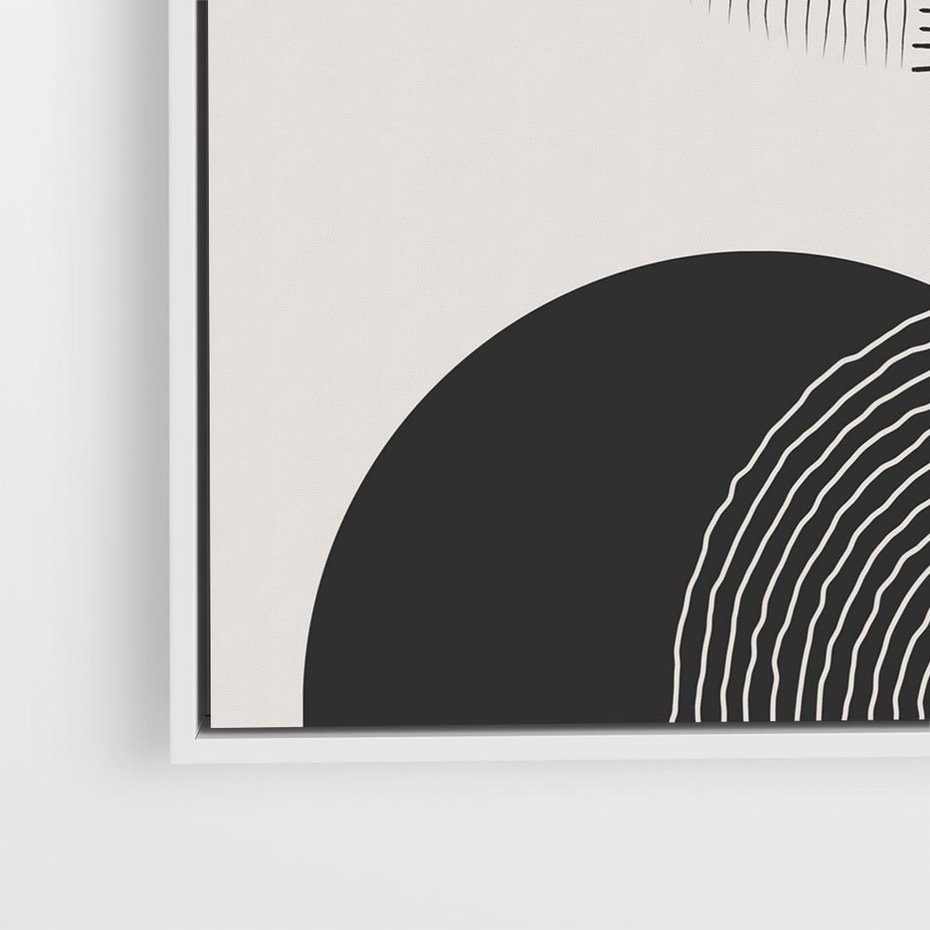 Obraz w ramie 50x50 - Przenikająca Rzeczywistość - abstrakcyjna kompozycja, okręgi i półokręgi - rama biała