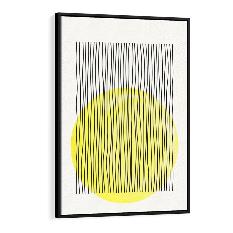 Obraz w ramie 70x100 - Ciepłe Przenikanie - geometria, żółte koło - rama czarna