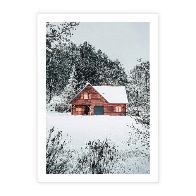 Plakat bez ramy 30x40 - Domek w Górach Pokryty Śniegiem - domek w górach, śnieg