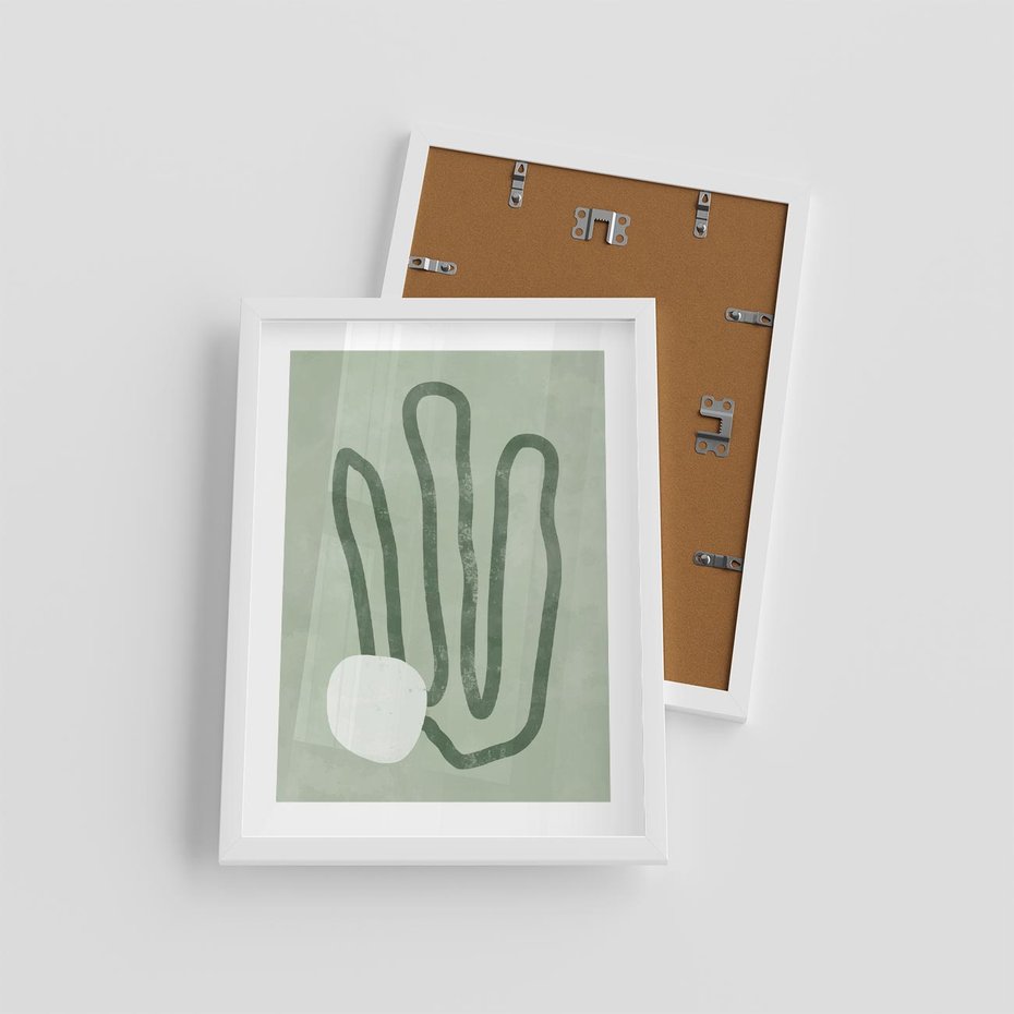 Plakat w ramie 30x40 - Spokojne Kształty Natury - zielona abstrakcja, zgaszona zieleń - rama biała