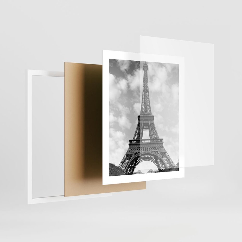 Plakat w ramie 40x50 - Nocna panorama Paryża z wieżą Eiffla - Eiffla, Paryż - rama biała